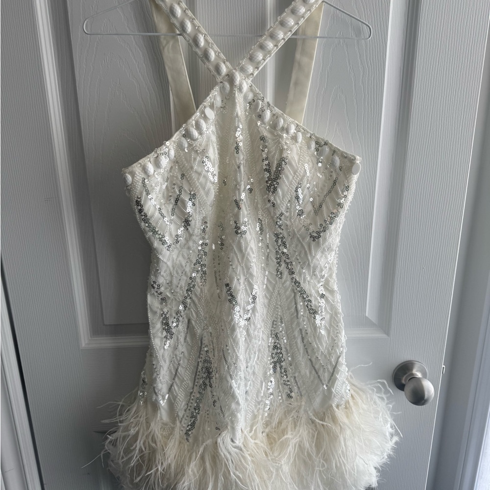 Elegant White Sequin Mini Dress